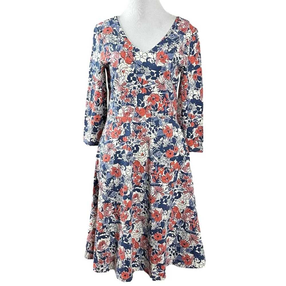 Pact Organic Spring Floral Fit & Flare Midi Party Dress Size Small NWT